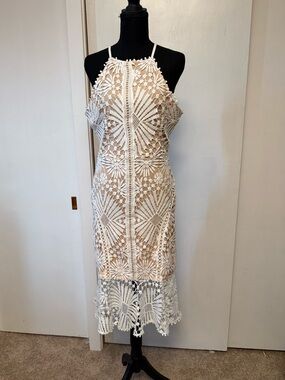 Just Me White Crochet Halter Maxi Dress
